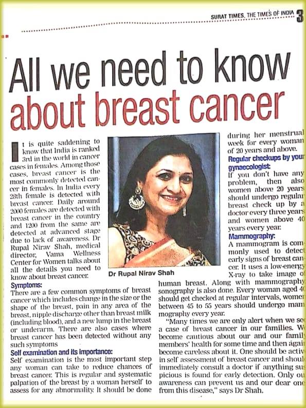 Health awareness article - All we need to know about breast cancer, Newspaper: Times Of India