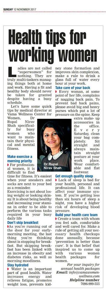 Health awareness article - Health tips for working women, Newspaper: Times Of India