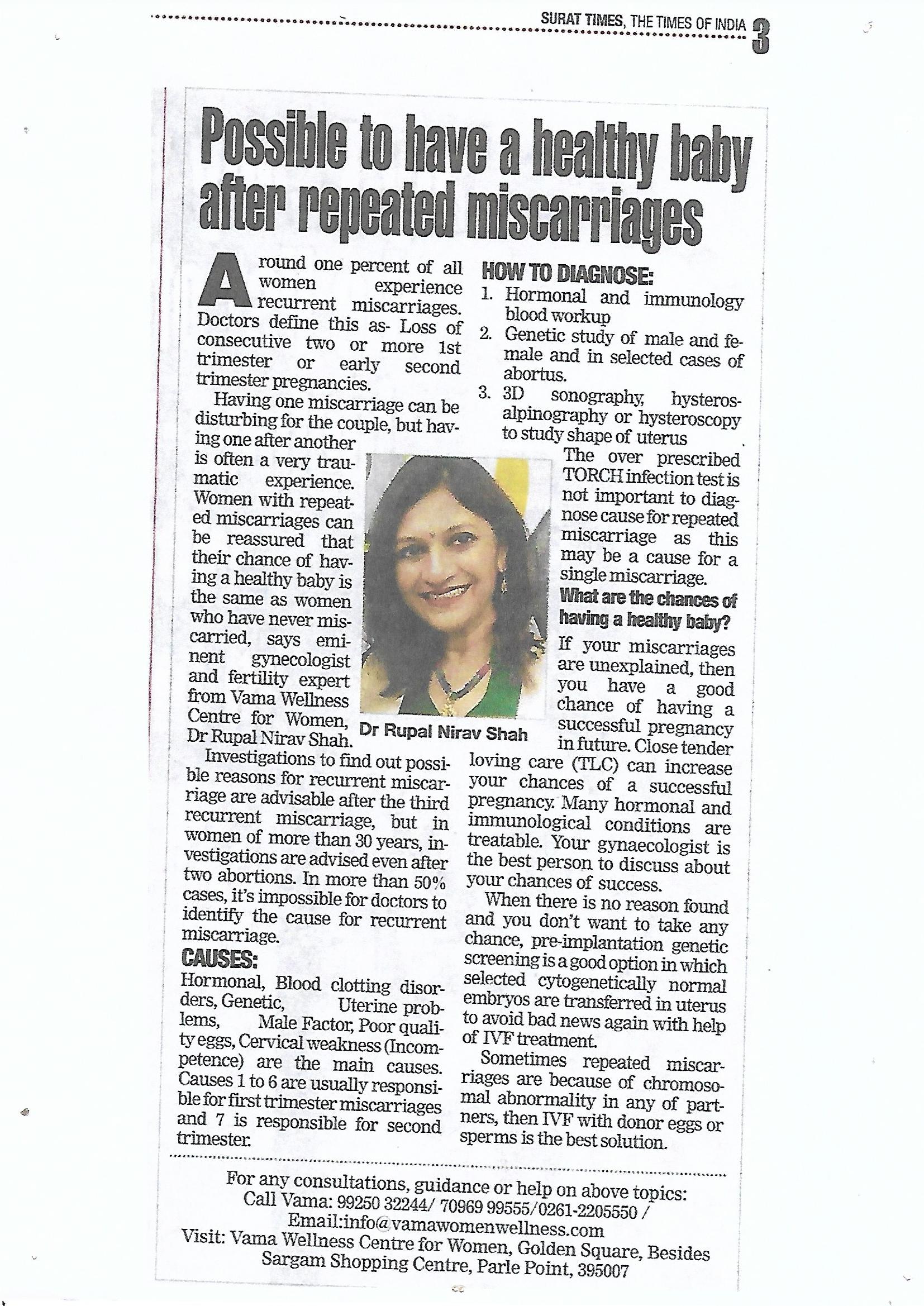 Health awareness article - healthy baby after repeated miscarriages